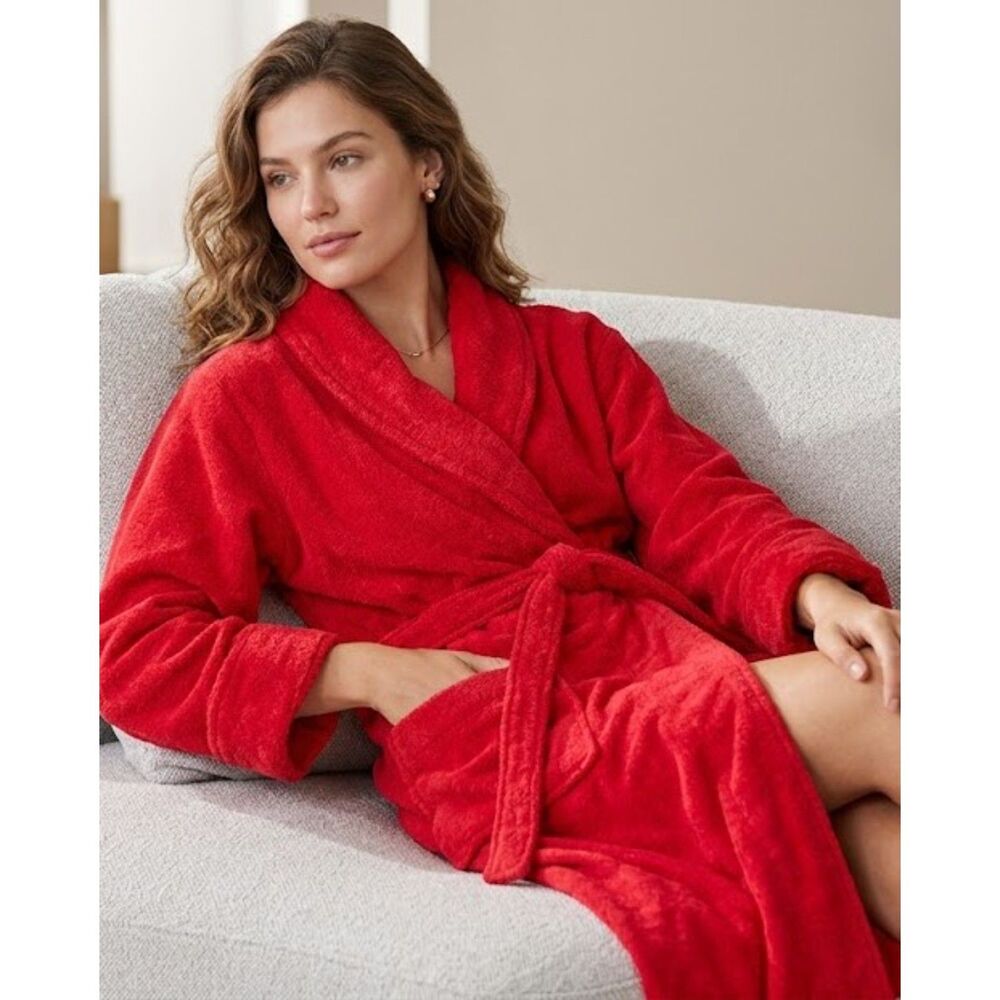 Vintage Victoria's Secret Red Terry Cloth Bathrobe M Heavyweight Spa Luxury
